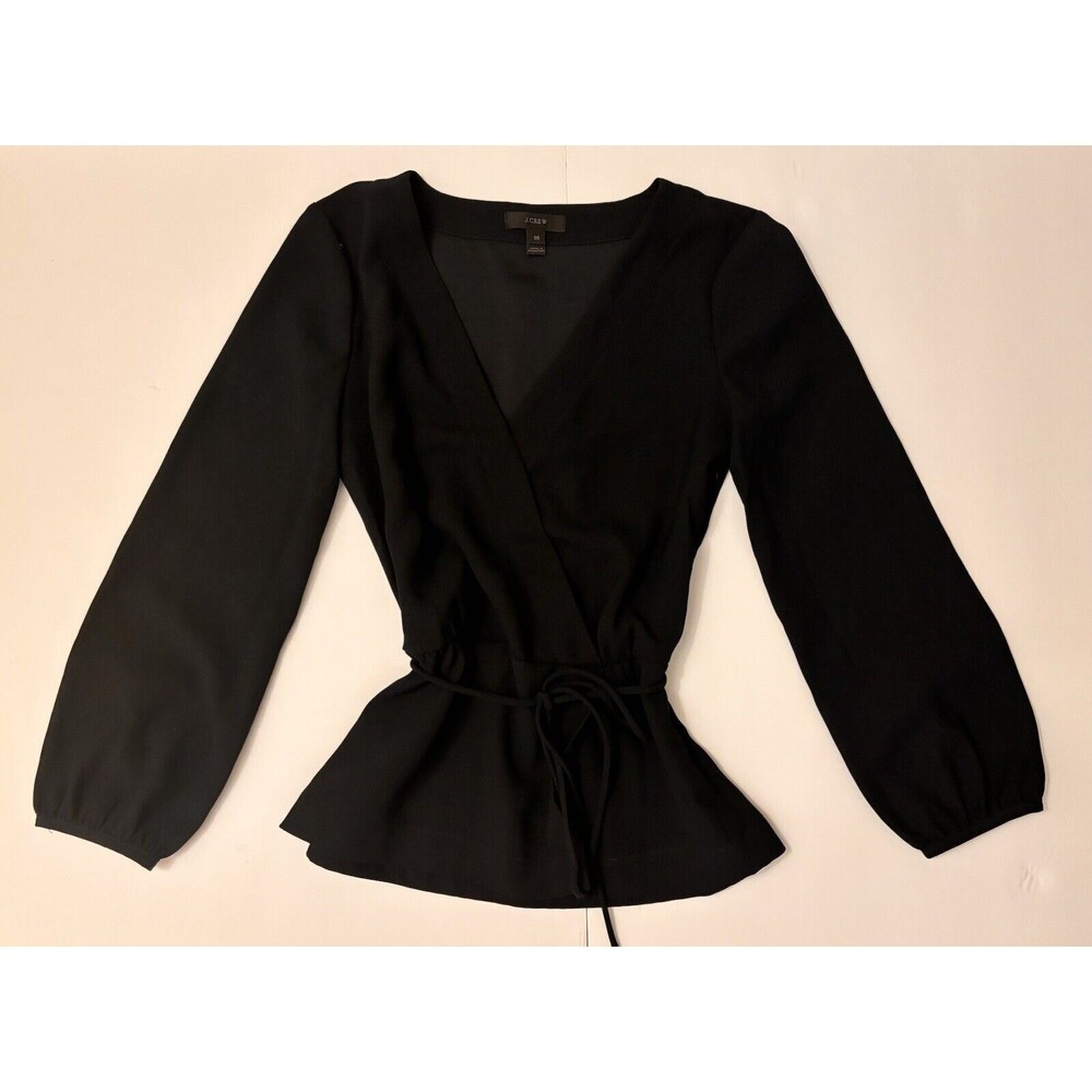 J.Crew Peplum V-Neck Faux Wrap Long Sleeves Top Black Size 00